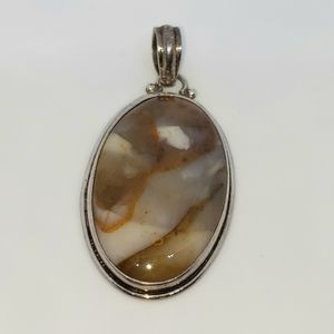 Brown Agate Sterling Silver Pendant 2" x 1.5" NWOT
